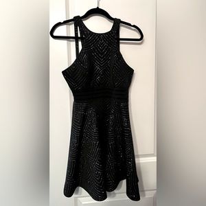 City Studios Juniors' Illusion-Waist Scuba Fit & Flare Dress